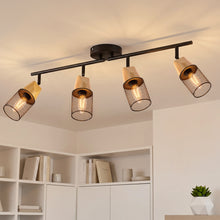 将图片加载到图库查看器,ANWIO Plafonnier LED 4 Spots, E14 Spot de Plafond Orientable, Rampe Spot LED Mural avec des Abat-jours en Bois, Salon, Chambre, Cuisine (Sans Ampoules)
