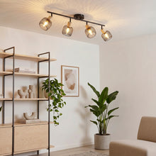 将图片加载到图库查看器,ANWIO Plafonnier Industriel 4 Têtes - E14 Spot de Plafond Orientable,350° Lustre Bois - L'abat-jour de Plafond Convient au Salon, à La Chambre, à La Cuisine et au Couloir (Sans Ampoules)