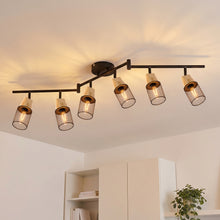 将图片加载到图库查看器,ANWIO Plafonnier LED 6 Spots, E14 Spot de Plafond Orientable, Luminaire Plafonnier Salon avec des Abat-jours en Bois, Chambre, Cuisine (Sans Ampoules)