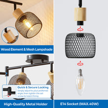 将图片加载到图库查看器,ANWIO Plafonnier Industriel 6 Têtes - E14 Spot de Plafond Orientable,350° Lustre Bois - L'abat-jour de Plafond Convient au Salon, à La Chambre, à La Cuisine et au Couloir (Sans Ampoules)