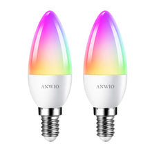 将图片加载到图库查看器,ANWIO Lampadina Alexa, Lampadina Smart,5W Equivalenti a 40W,470Lm,C37,Lampada Smart Wifi E14 con Telecomando Compatibile con Alexa, Echo and Google Assistant, RGB Intelligente Dimmerabile,2 Pcs