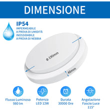 Load image into Gallery viewer, ANWIO Plafoniera Bianca LED Impermeabile Rotonda 14W 980LM 4000k IP54 Pacco da 1 Unità
