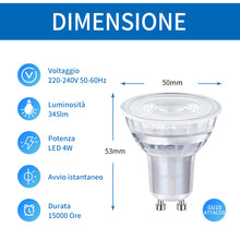 Load image into Gallery viewer, ANWIO Lampadina LED GU10 Vetro da Incasso 4W 345LM 2700K Pacco da 1 Unità