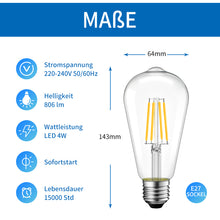 Load image into Gallery viewer, ANWIO Vintage Glühbirne ST64 Klar 4W