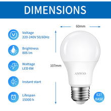 Load image into Gallery viewer, ANWIO Lampadina LED Attacco E27 A60 8W 806LM 6500K Pacco da 6 Unità