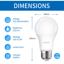 Load image into Gallery viewer, ANWIO Lampadina LED Attacco E27 A60 13.5W 1521LM 6500K Pacco da 6 Unità