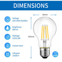 Load image into Gallery viewer, ANWIO Lampadine Filamenti LED Attacco E27 A60 806LM 6.5W 6500K Pacco da 6 Unità