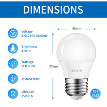 Load image into Gallery viewer, ANWIO Lampadine LED G45 E27 4.5W 470LM 6500K Pacco da 6 Unità
