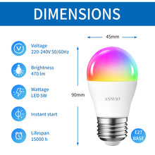 Load image into Gallery viewer, ANWIO Lampadina LED Smart Wifi G45 E27 5W 470LM Pacco da 4 Unità