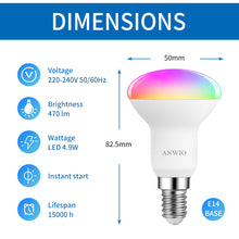 Load image into Gallery viewer, ANWIO Lampadina LED Riflettore Smart E14 4.9W 470LM Pacco da 2 Unità