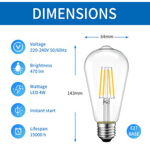 Load image into Gallery viewer, ANWIO Lampadine Filamento LED Attacco E27 ST64 4W 470LM 2700K Pacco da 6 Unità