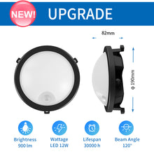 Load image into Gallery viewer, ANWIO Applique con Sensore di Movimento Nera IP54 4000K 12W 900LM Pacco da 1 Unità
