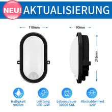 Load image into Gallery viewer, ANWIO LED Wandleuchte mit Bewegungsmelder Schwarz 12W 2er Pack
