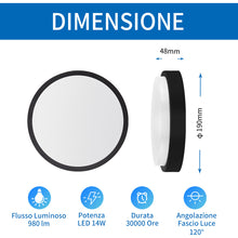 Load image into Gallery viewer, ANWIO Plafoniera LED Impermeabile Rotonda Nera per Esterni 4000K 13W 980LM IP54 Pacco da 1 Unità