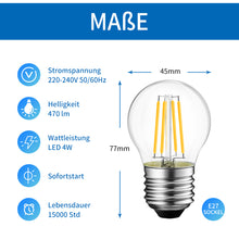 Load image into Gallery viewer, ANWIO E27 Filament LED Lampe G45 470Lm