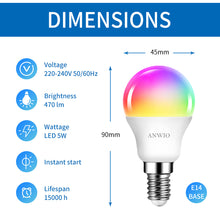 Load image into Gallery viewer, ANWIO Lampadine LED Intelligente Wifi 5W P45 E14 470LM Pacco da 4 Unità