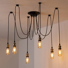 将图片加载到图库查看器，ANWIO Lampadario a Sospensione,Retrò Industriale Lampada Soffitto con 6 Bracci,Creativo DIY Lampada a Ragno Vintage per Soggiorno Camera da Letto,150CM, Nero,E27 [Classe di efficienza energetica A]

