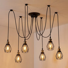 将图片加载到图库查看器，ANWIO Lampadario a Sospensione con Paralumi Metallici,Retrò Industriale Lampada Soffitto con 6 Bracci,Creativo DIY Lampada a Ragno Vintage per Soggiorno Camera da Letto,150CM, Nero,E27 [Classe di efficienza energetica A]
