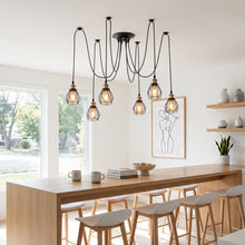 将图片加载到图库查看器，ANWIO Lampadario a Sospensione con Paralumi Metallici,Retrò Industriale Lampada Soffitto con 6 Bracci,Creativo DIY Lampada a Ragno Vintage per Soggiorno Camera da Letto,150CM, Nero,E27 [Classe di efficienza energetica A]
