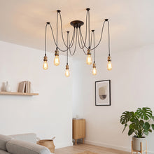 将图片加载到图库查看器，ANWIO Lampadario a Sospensione,Retrò Industriale Lampada Soffitto con 6 Bracci,Creativo DIY Lampada a Ragno Vintage per Soggiorno Camera da Letto,150CM, Nero,E27 [Classe di efficienza energetica A]
