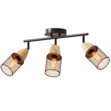 将图片加载到图库查看器，ANWIO Plafonnier LED 3 Spots, E14 Spot de Plafond Orientable, Rampe Spot LED Mural Bois,Plafonnier Industriel Couloir, Chambre, Cuisine (Sans Ampoules)

