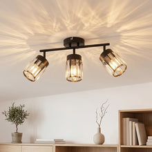 将图片加载到图库查看器，ANWIO Lustre Cuisine,Plafonnier à 3 Lumières en Cristal Avec, Abat-Jour en Verre – E14 Spot de Plafond Orientable, Cuisine, Chambre, Salle de Bain (Sans Ampoule)
