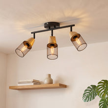 将图片加载到图库查看器，ANWIO Plafonnier LED 3 Spots, E14 Spot de Plafond Orientable, Rampe Spot LED Mural Bois,Plafonnier Industriel Couloir, Chambre, Cuisine (Sans Ampoules)
