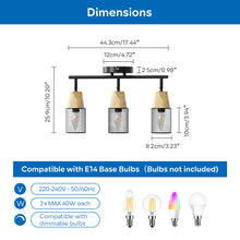 将图片加载到图库查看器，ANWIO Plafonnier LED 3 Spots, E14 Spot de Plafond Orientable, Rampe Spot LED Mural Bois,Plafonnier Industriel Couloir, Chambre, Cuisine (Sans Ampoules)
