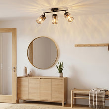 将图片加载到图库查看器，ANWIO Lustre Cuisine,Plafonnier à 3 Lumières en Cristal Avec, Abat-Jour en Verre – E14 Spot de Plafond Orientable, Cuisine, Chambre, Salle de Bain (Sans Ampoule)
