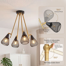 将图片加载到图库查看器，ANWIO Lampada a Sospensione a Bracci Regolabili 4 Luci, Lampadario Moderno con Paralume in Rete Nero e Oro, Orientabile, Attacco E14, Ideale per Cucina, Soggiorno e Sala da Pranzo(Senza Lampadina) [Classe di efficienza energetica A]

