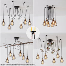 将图片加载到图库查看器，ANWIO Lampadario a Sospensione con Paralumi Metallici,Retrò Industriale Lampada Soffitto con 6 Bracci,Creativo DIY Lampada a Ragno Vintage per Soggiorno Camera da Letto,150CM, Nero,E27 [Classe di efficienza energetica A]
