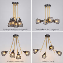 将图片加载到图库查看器，ANWIO E14 Pendant Light Fitting,Kitchen Lights Ceiling,4 Head Adjustable Spotlights Ceiling with Industrial Metal Cage,DIY Black Ceiling Light for Kitchen Living Room Hallway(NO Bulb) [Energy Class A]
