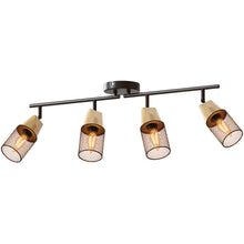将图片加载到图库查看器，ANWIO Plafonnier LED 4 Spots, E14 Spot de Plafond Orientable, Rampe Spot LED Mural avec des Abat-jours en Bois, Salon, Chambre, Cuisine (Sans Ampoules)
