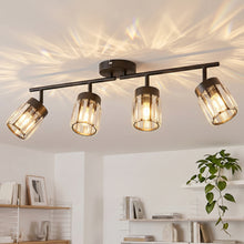 将图片加载到图库查看器，ANWIO Lustre Cuisine,Plafonnier à 4 Lumières en Cristal Avec, Abat-Jour en Verre – E14 Spot de Plafond Orientable, Cuisine, Chambre, Salle de Bain (Sans Ampoule)
