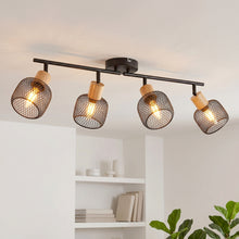 将图片加载到图库查看器，ANWIO Plafonnier Industriel 4 Têtes - E14 Spot de Plafond Orientable,350° Lustre Bois - L'abat-jour de Plafond Convient au Salon, à La Chambre, à La Cuisine et au Couloir (Sans Ampoules)
