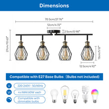 将图片加载到图库查看器，ANWIO Luminaire Plafonnier LED, 4 Spots de Plafond Orientable, E27 Rampe Spot LED Mural, Plafonnier Cuisine, Chambre, Couloir, Salon (Sans Ampoules)
