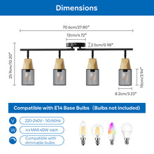 将图片加载到图库查看器，ANWIO Plafonnier LED 4 Spots, E14 Spot de Plafond Orientable, Rampe Spot LED Mural avec des Abat-jours en Bois, Salon, Chambre, Cuisine (Sans Ampoules)
