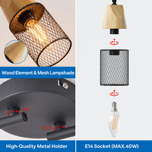 将图片加载到图库查看器，ANWIO Plafonnier LED 4 Spots, E14 Spot de Plafond Orientable, Rampe Spot LED Mural avec des Abat-jours en Bois, Salon, Chambre, Cuisine (Sans Ampoules)
