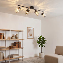 将图片加载到图库查看器，ANWIO Lustre Cuisine,Plafonnier à 4 Lumières en Cristal Avec, Abat-Jour en Verre – E14 Spot de Plafond Orientable, Cuisine, Chambre, Salle de Bain (Sans Ampoule)
