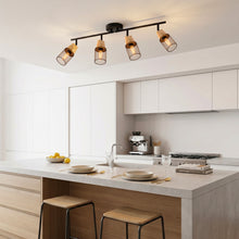 将图片加载到图库查看器，ANWIO Plafonnier LED 4 Spots, E14 Spot de Plafond Orientable, Rampe Spot LED Mural avec des Abat-jours en Bois, Salon, Chambre, Cuisine (Sans Ampoules)
