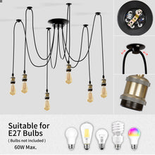 将图片加载到图库查看器，ANWIO Lampadario a Sospensione,Retrò Industriale Lampada Soffitto con 6 Bracci,Creativo DIY Lampada a Ragno Vintage per Soggiorno Camera da Letto,150CM, Nero,E27 [Classe di efficienza energetica A]
