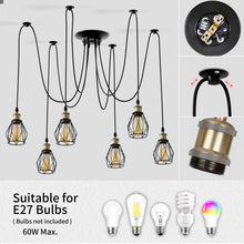 将图片加载到图库查看器，ANWIO Lampadario a Sospensione con Paralumi Metallici,Retrò Industriale Lampada Soffitto con 6 Bracci,Creativo DIY Lampada a Ragno Vintage per Soggiorno Camera da Letto,150CM, Nero,E27 [Classe di efficienza energetica A]
