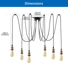 将图片加载到图库查看器，ANWIO Lampadario a Sospensione,Retrò Industriale Lampada Soffitto con 6 Bracci,Creativo DIY Lampada a Ragno Vintage per Soggiorno Camera da Letto,150CM, Nero,E27 [Classe di efficienza energetica A]
