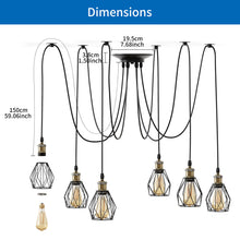 将图片加载到图库查看器，ANWIO Lampadario a Sospensione con Paralumi Metallici,Retrò Industriale Lampada Soffitto con 6 Bracci,Creativo DIY Lampada a Ragno Vintage per Soggiorno Camera da Letto,150CM, Nero,E27 [Classe di efficienza energetica A]
