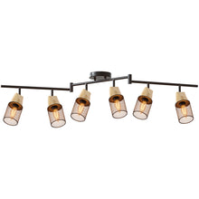将图片加载到图库查看器，ANWIO Plafonnier LED 6 Spots, E14 Spot de Plafond Orientable, Luminaire Plafonnier Salon avec des Abat-jours en Bois, Chambre, Cuisine (Sans Ampoules)
