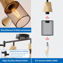 将图片加载到图库查看器，ANWIO Plafonnier LED 6 Spots, E14 Spot de Plafond Orientable, Luminaire Plafonnier Salon avec des Abat-jours en Bois, Chambre, Cuisine (Sans Ampoules)

