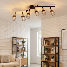 将图片加载到图库查看器，ANWIO Plafonnier LED 6 Spots, E14 Spot de Plafond Orientable, Luminaire Plafonnier Salon avec des Abat-jours en Bois, Chambre, Cuisine (Sans Ampoules)
