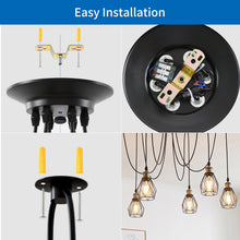 将图片加载到图库查看器，ANWIO Lampadario a Sospensione con Paralumi Metallici,Retrò Industriale Lampada Soffitto con 6 Bracci,Creativo DIY Lampada a Ragno Vintage per Soggiorno Camera da Letto,150CM, Nero,E27 [Classe di efficienza energetica A]
