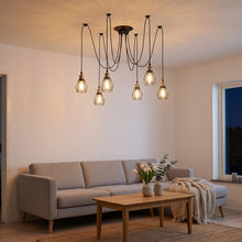 将图片加载到图库查看器，ANWIO Lampadario a Sospensione con Paralumi Metallici,Retrò Industriale Lampada Soffitto con 6 Bracci,Creativo DIY Lampada a Ragno Vintage per Soggiorno Camera da Letto,150CM, Nero,E27 [Classe di efficienza energetica A]

