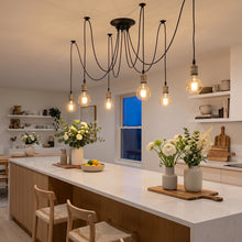 将图片加载到图库查看器，ANWIO Lampadario a Sospensione,Retrò Industriale Lampada Soffitto con 6 Bracci,Creativo DIY Lampada a Ragno Vintage per Soggiorno Camera da Letto,150CM, Nero,E27 [Classe di efficienza energetica A]
